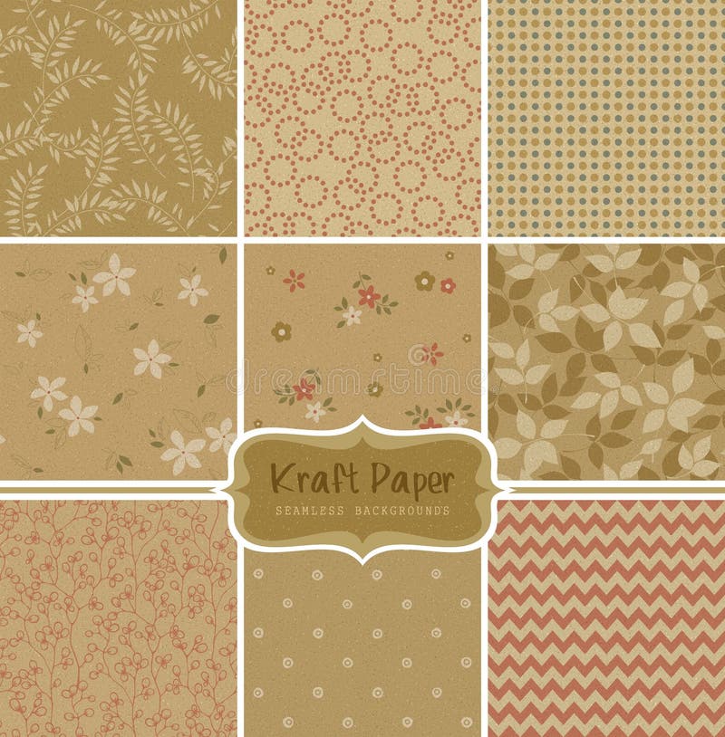 Kraft Paper Seamless Patterns vector illustration