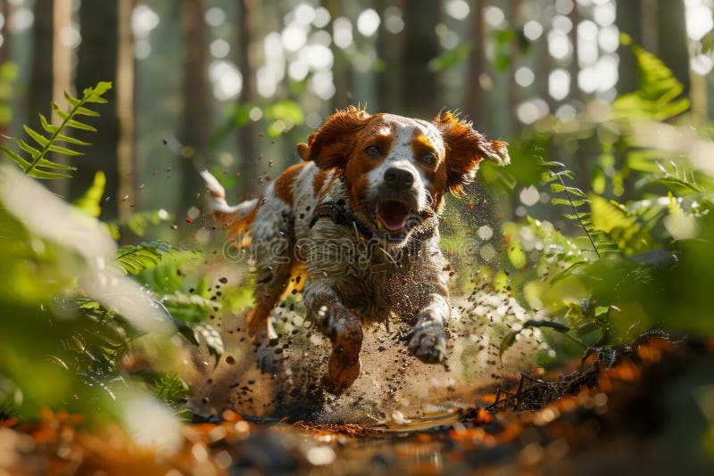 Kraftfull beagle-hund som springer snabbt genom skogsvägen med fri och fri flykt och lek i naturen vektor illustrationer