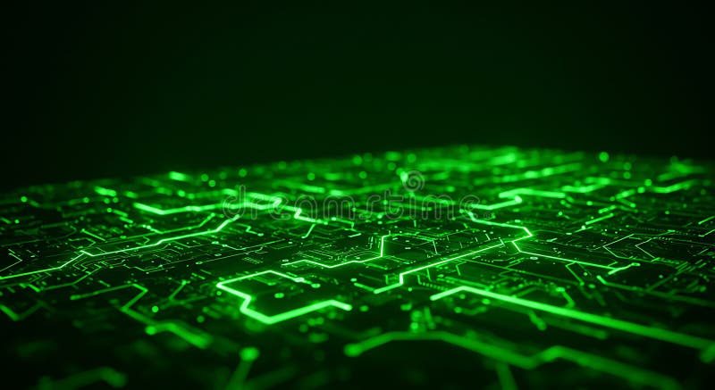 Krajobraz iluminowanych ścieżek zielonych tworzy skomplikowaną siatkę futurystyczną ilustracja wektor
