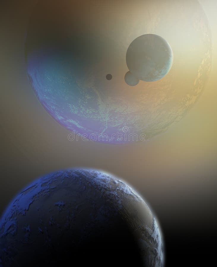 Krajobraz obcy z kilkoma planetami ilustracja wektor
