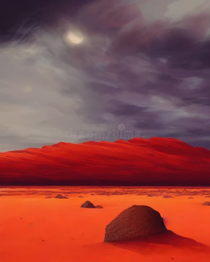 Krajobraz pustynnej czerwonej powierzchni planety, która wygląda jak mars generative ai. ilustracja wygenerowana przez ai ilustracji