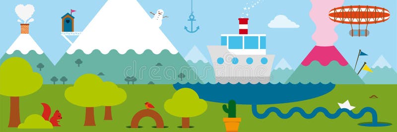 Krajobraz z łodziami i sterowem ilustracji Krajobraz z łodziami i sterowem ilustracji