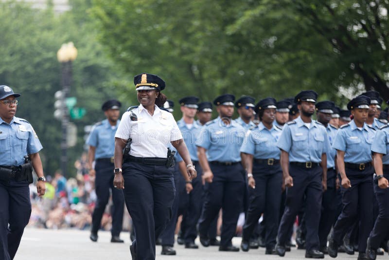 Washington, D.C., USA - July 4, 2018, Members of the Metropolitan Police Department Cadet Corps marching at the National Independence Day Parade. Washington, D.C., USA - July 4, 2018, Members of the Metropolitan Police Department Cadet Corps marching at the National Independence Day Parade