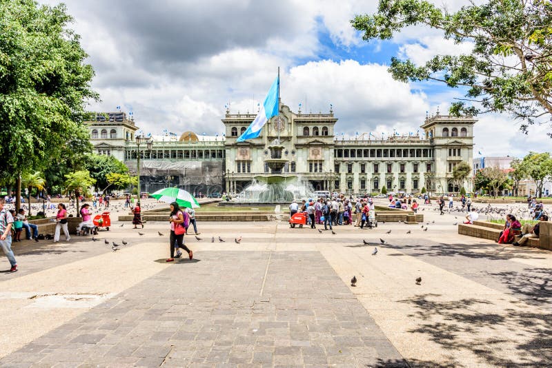 Guatemala City, Guatemala - September 5, 2018: Presidential palace National Palace of Culture or Palacio Nacional de la Cultura in Parque Central de Guatemala or Plaza de la Constitucion in Guatemala`s capital city. Guatemala City, Guatemala - September 5, 2018: Presidential palace National Palace of Culture or Palacio Nacional de la Cultura in Parque Central de Guatemala or Plaza de la Constitucion in Guatemala`s capital city.