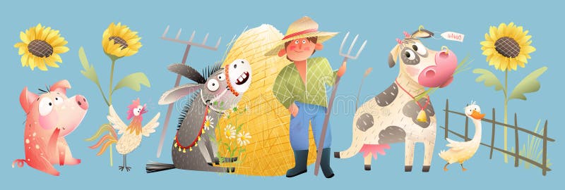 Krajowy rolnik i krajowa scena hodowli zwierząt ilustracji
