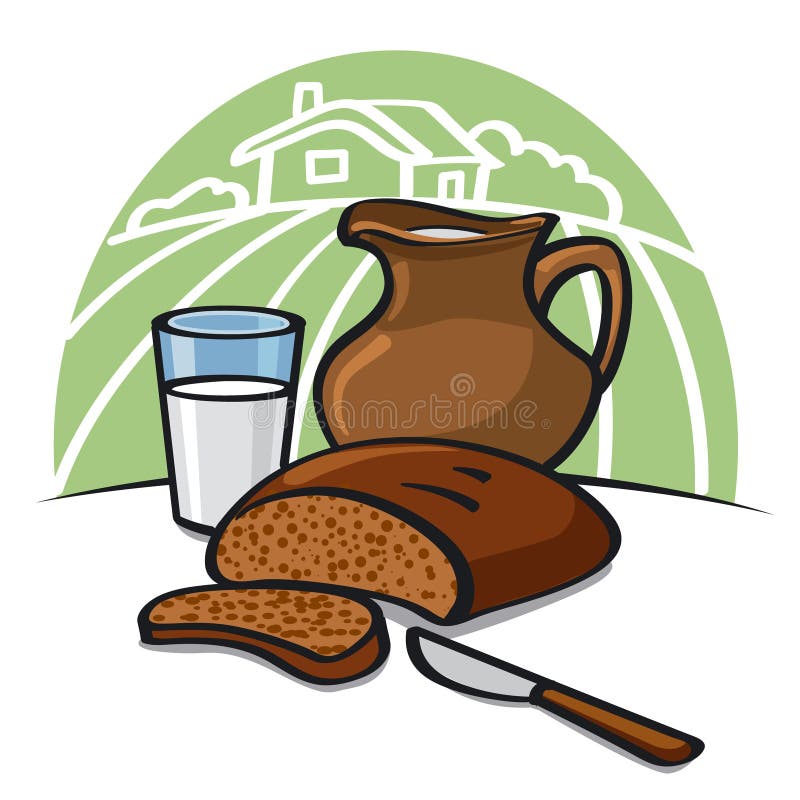 Illustration of the country breakfast with milk and bread. Illustration of the country breakfast with milk and bread