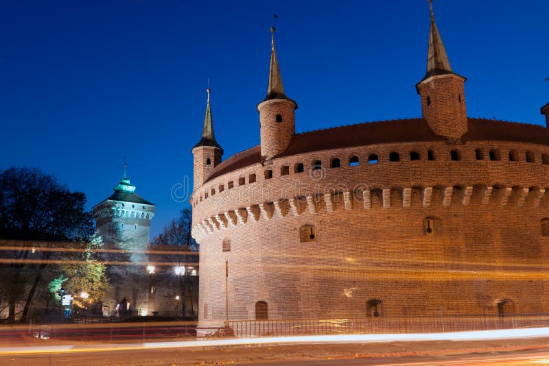 A gate to Krakow - the best preserved barbican in Europe, Poland by night