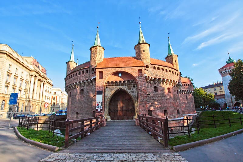 Krakow, Barbican, historical gateway to Old Town. Krakow, Barbican, historical gateway to Old Town