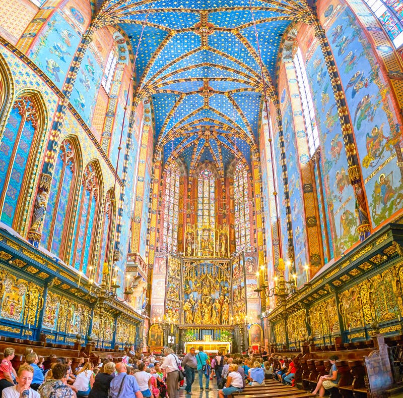 The chancel and altar of St Mary Basilica in Krakow, Poland