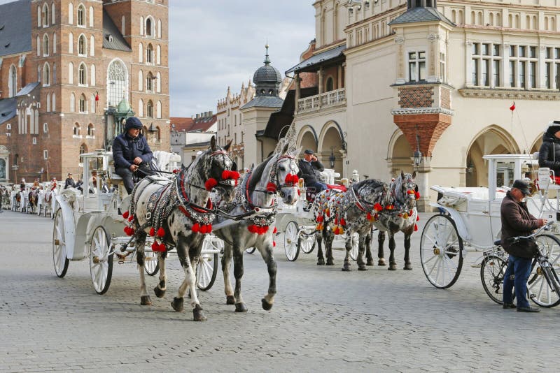 KRAKOW, POLAND OCTOBER 10, 2019 Horsedrawn Carriage Editorial Stock