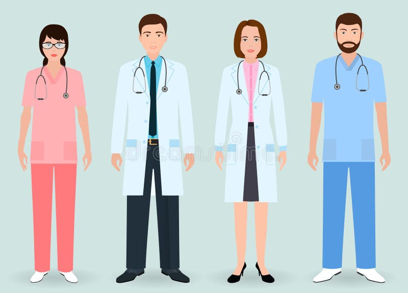 Hospital staff concept. Group of man and woman doctors, nurse, medical orderly. Flat style vector illustration. Hospital staff concept. Group of man and woman doctors, nurse, medical orderly. Flat style vector illustration.