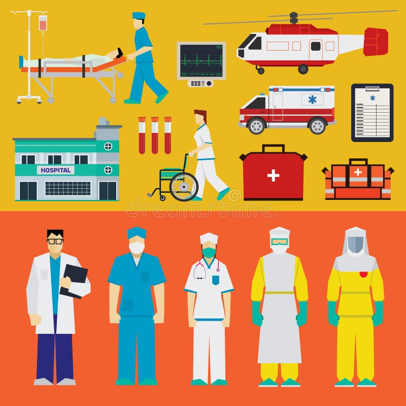 Doctors, nurses and medical equipment. Doctors, nurses and medical equipment
