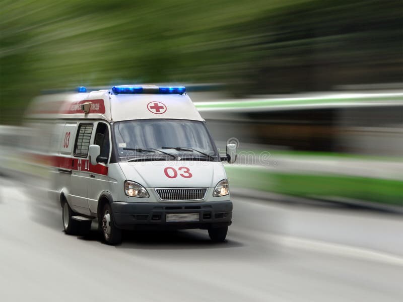 The ambulance car hastens for the aid. The ambulance car hastens for the aid