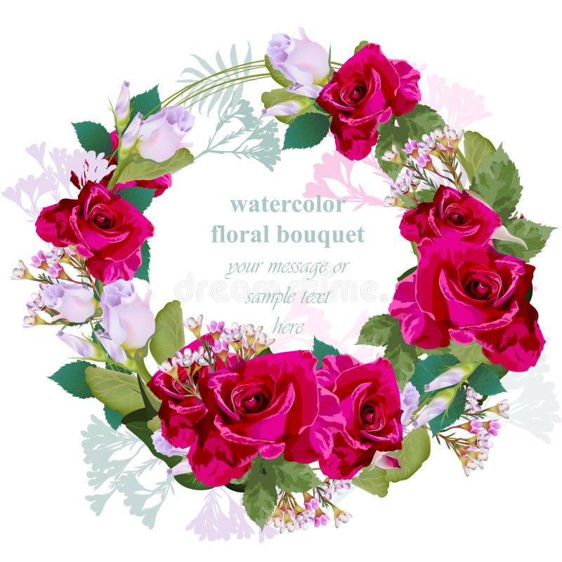 Kranzrahmenmit blumenkarte der roten Rosen runde Blumenstraußschönheit Vektorillustration der Weinlese empfindliche vektor abbildung Kranzrahmenmit blumenkarte der roten Rosen runde Blumenstraußschönheit Vektorillustration der Weinlese empfindliche vektor abbildung