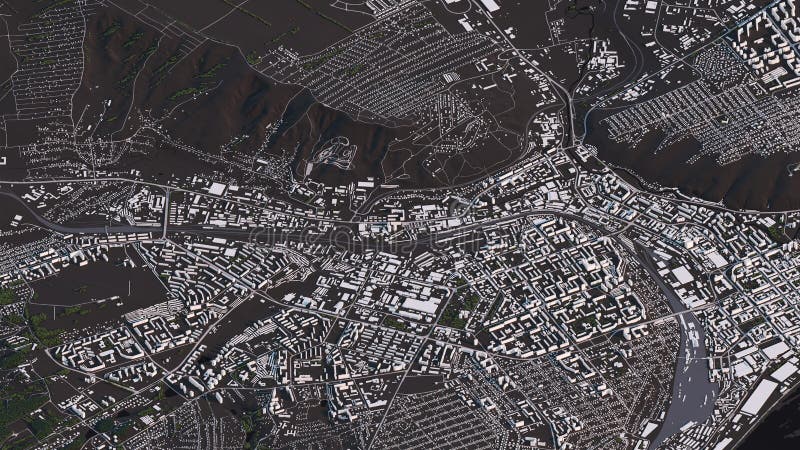 Krasnojarsk-Karte in den isometrischen Stra?en und den Geb?uden der Landschaft 3d lizenzfreie abbildung Krasnojarsk-Karte in den isometrischen Stra?en und den Geb?uden der Landschaft 3d lizenzfreie abbildung