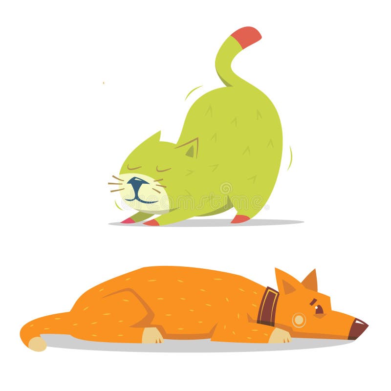 Krassende kat en het leggen van hond vector illustratie Krassende kat en het leggen van hond vector illustratie