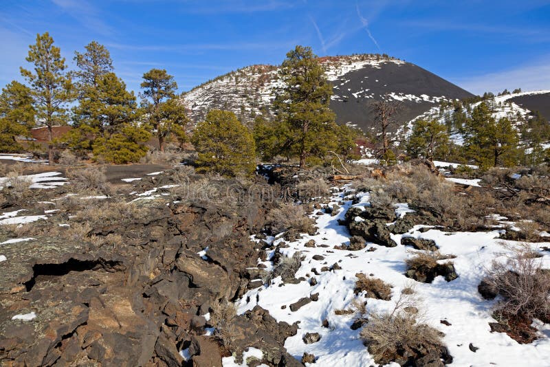 Sunset Crater and surrounding lava field in winter. Sunset Crater and surrounding lava field in winter