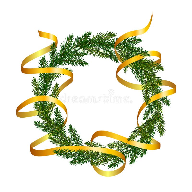 Kraut mit Tannenfässern und goldener Bandumhüllung Weihnachtsbaumverbände für Grußkarte lizenzfreie abbildung Kraut mit Tannenfässern und goldener Bandumhüllung Weihnachtsbaumverbände für Grußkarte lizenzfreie abbildung