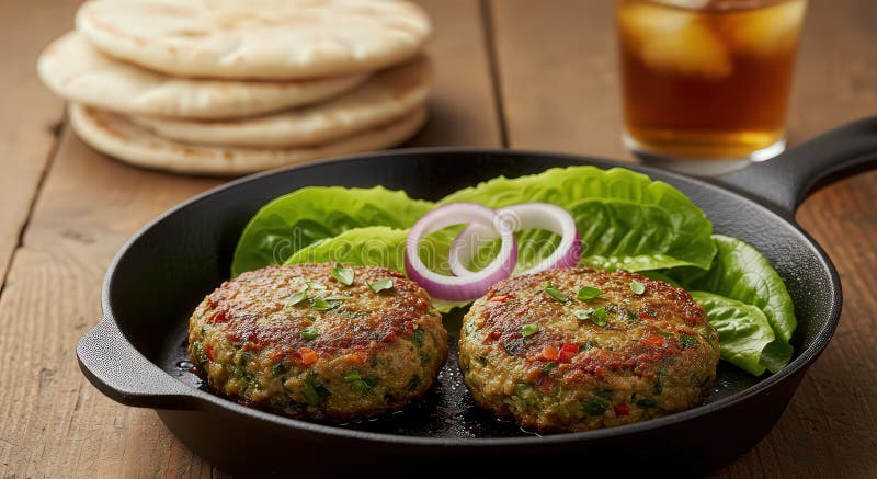 Kraut- und Veggie-Burger in einem Eisenstreifen stock abbildung