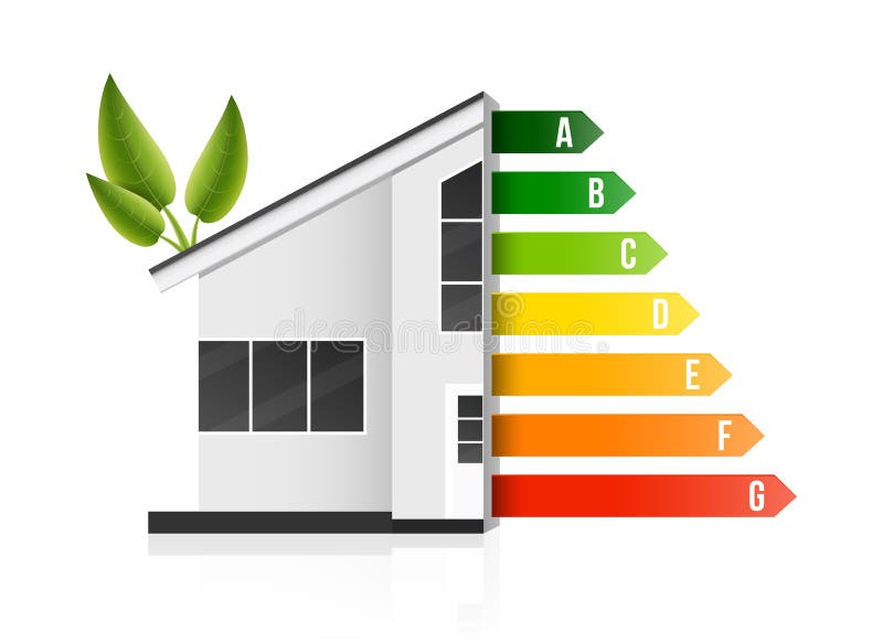 Kreativ illustration av hemmakoncentration för energieffektivitet som isolerats i bakgrunden Mall för smart miljöförbättring i ko royaltyfri illustrationer