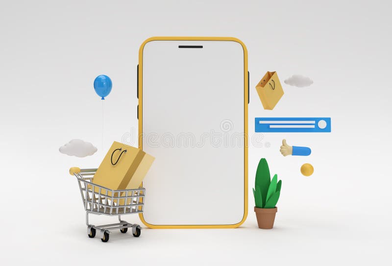 Kreative 3d machen mobile online shopping mockup web banner marketing material präsentation online werbung stock abbildung