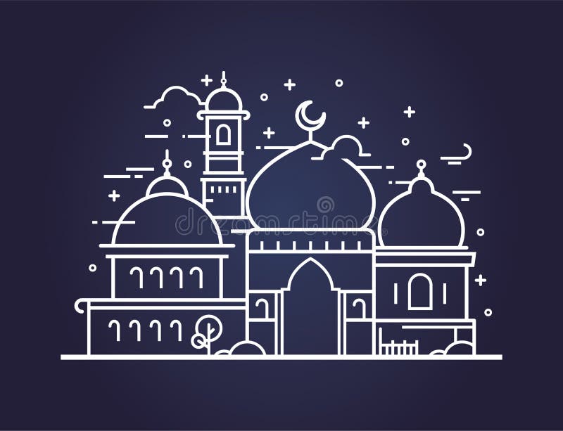 Kreative Illustration einer Moschee in der Linie Art vektor abbildung Kreative Illustration einer Moschee in der Linie Art vektor abbildung