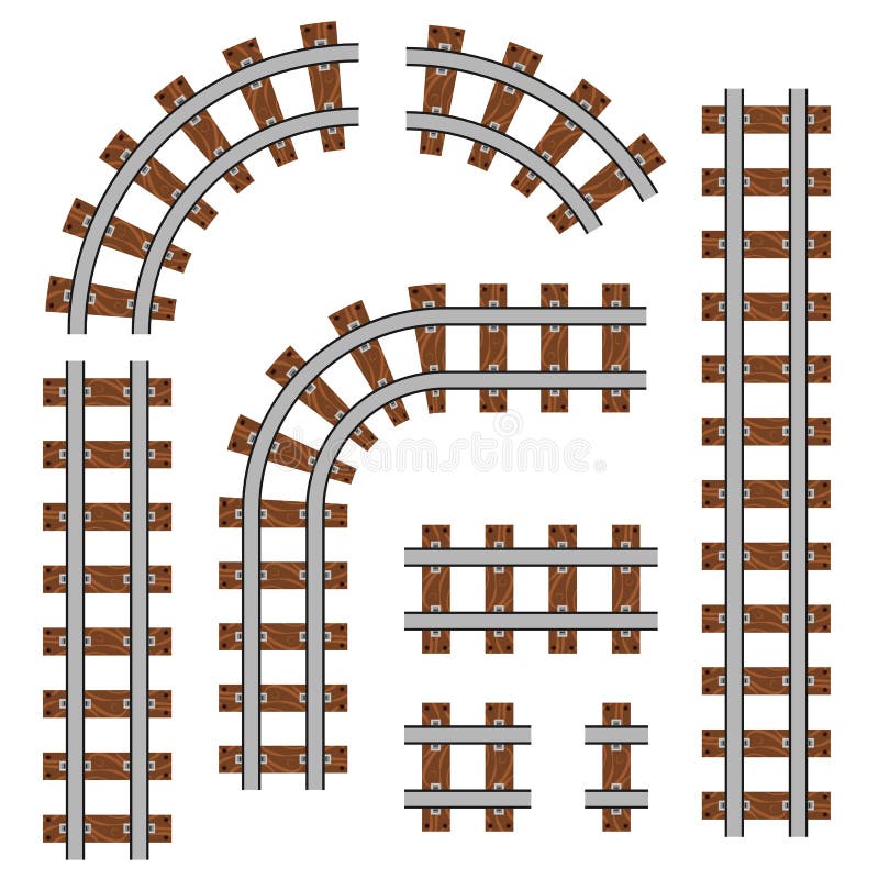 Kreative Vektorillustration der gebogenen Eisenbahn lokalisiert auf Hintergrund Kunstdesign der geraden Gleise Bahnabstellgleis b