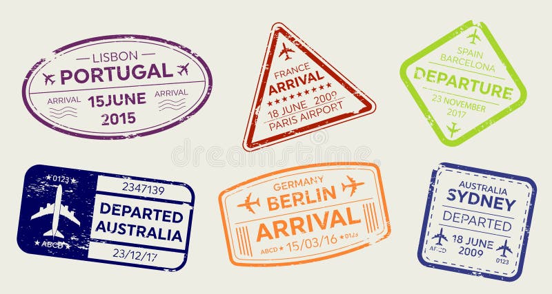 Kreative Vektorillustration des internationalen Dienstreisevisumspass-Stempelsatzes lokalisiert auf transparentem Hintergrund stock abbildung Kreative Vektorillustration des internationalen Dienstreisevisumspass-Stempelsatzes lokalisiert auf transparentem Hintergrund stock abbildung