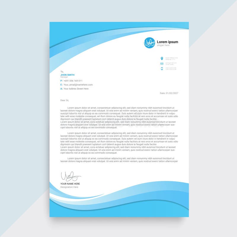 Creative blue wave business letterhead template design. Creative blue wave business letterhead template design.