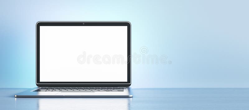 Kreativer Designer-Arbeitsplatz mit sauberem, weißem mooklen Notebook-Monitor 3D-Darstellung lizenzfreie abbildung