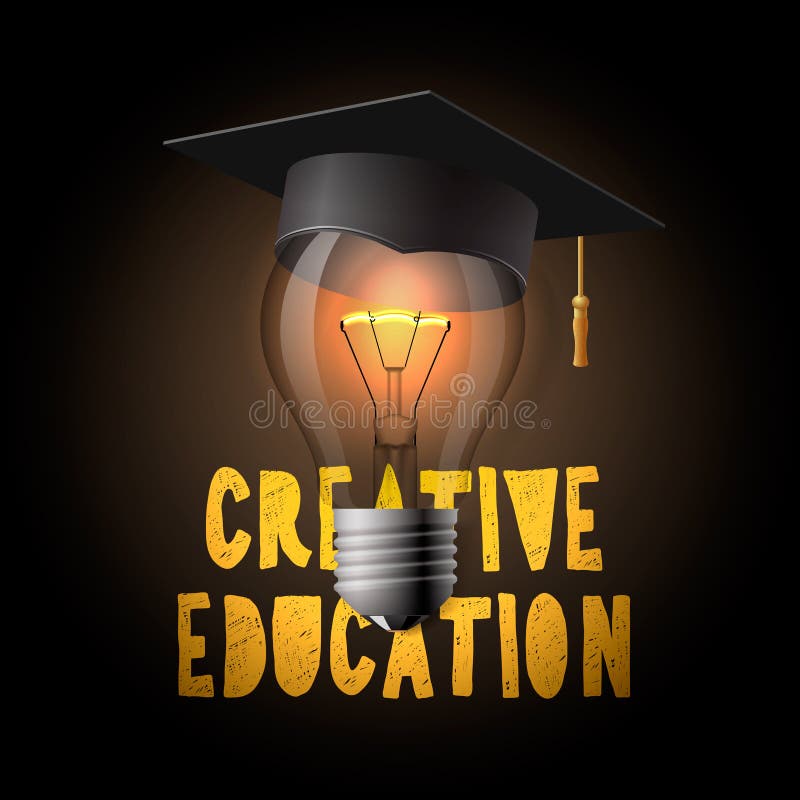 Kreatives Bildungsdesign, Birne mit Doktorhut vektor abbildung Kreatives Bildungsdesign, Birne mit Doktorhut vektor abbildung