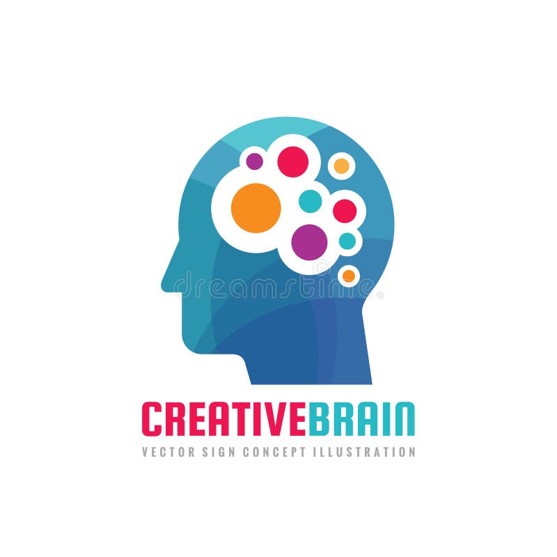 Kreatives Gehirn - Konzeptlogoschablonen-Vektorillustration Charakterzeichen des menschlichen Kopfes Abstraktes Leuteideensymbol