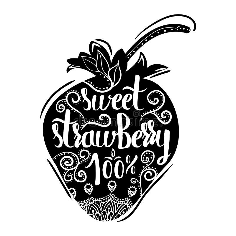 Kreatives typografisches Plakat mit der Beschriftung auf dem schwarzen Schattenbild der Erdbeeren mit handgemachten Verzierungen lizenzfreie abbildung Kreatives typografisches Plakat mit der Beschriftung auf dem schwarzen Schattenbild der Erdbeeren mit handgemachten Verzierungen lizenzfreie abbildung