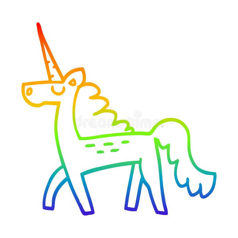 Kreatywna linia gradientu tęczowego rysunkowa jednorożca magicznego royalty ilustracja