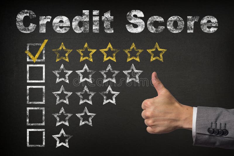 Kredietscore vijf vijfsterrenclassificatie Duimen op sterren van de de dienst de gouden classificatie op bord royalty-vrije stock foto Kredietscore vijf vijfsterrenclassificatie Duimen op sterren van de de dienst de gouden classificatie op bord royalty-vrije stock foto