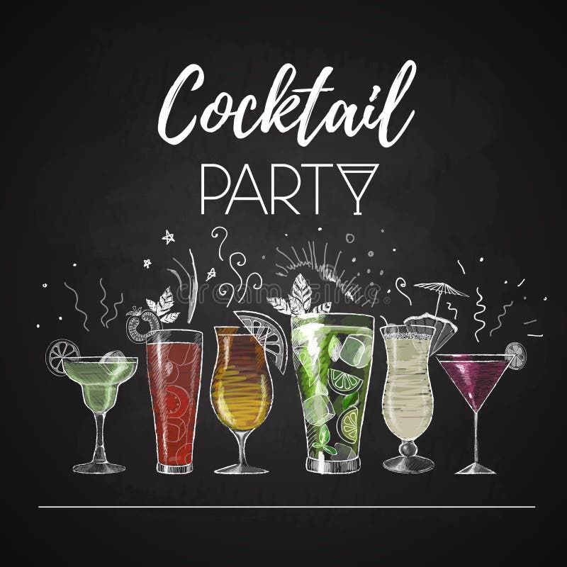 Kredowi rysunki koktajlu menu royalty ilustracja
