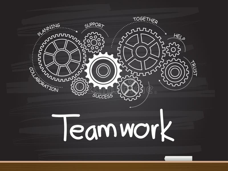 Kreidehandzeichnung mit Gang- und Teamwork-Wort Auch im corel abgehobenen Betrag stock abbildung