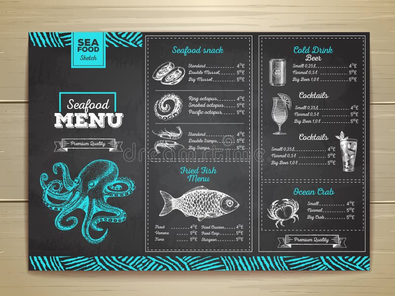 Vintage chalk drawing seafood menu design. Vintage chalk drawing seafood menu design.