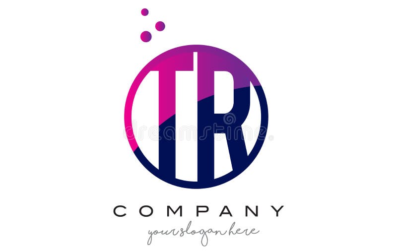 Kreis-Buchstabe Logo Design TR T R mit purpurrotem Dots Bubbles