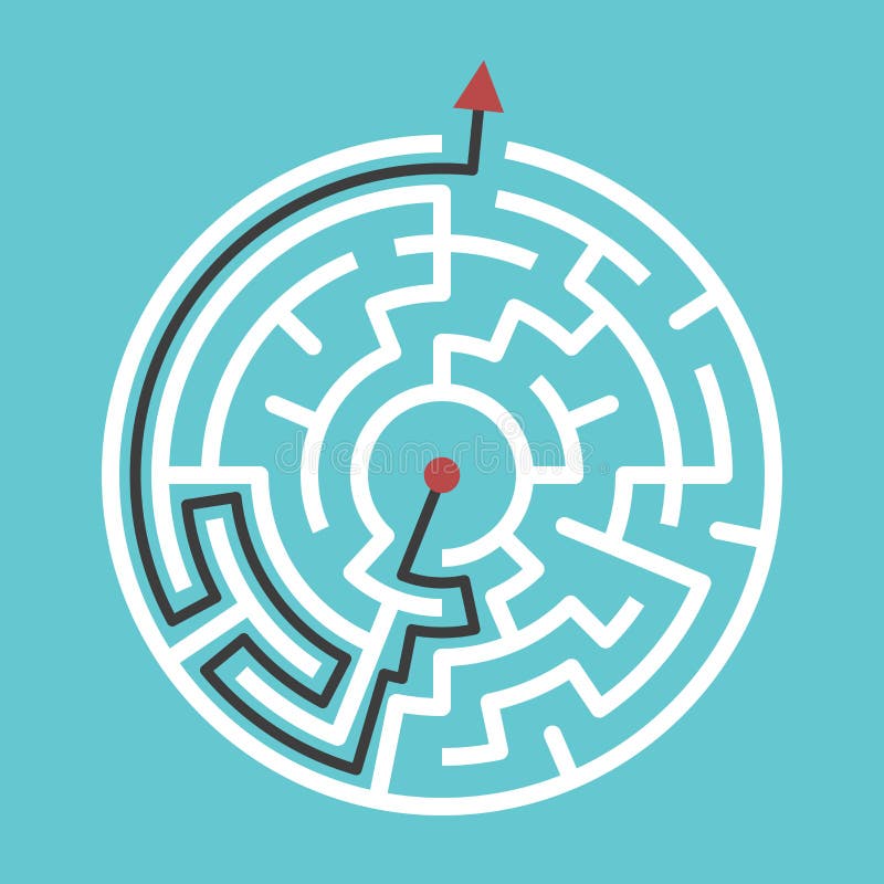 Kreislabyrinth mit Lösung lizenzfreie abbildung Kreislabyrinth mit Lösung lizenzfreie abbildung