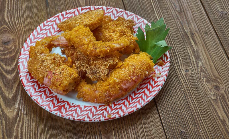 Creole Fried Shrimp, easy Southern recipe,close up. Creole Fried Shrimp, easy Southern recipe,close up