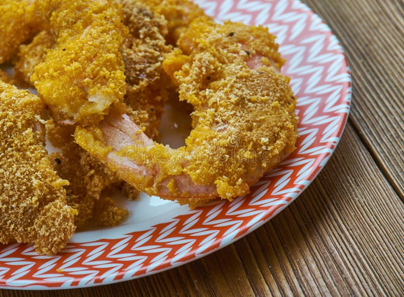 Creole Fried Shrimp, easy Southern recipe,close up. Creole Fried Shrimp, easy Southern recipe,close up