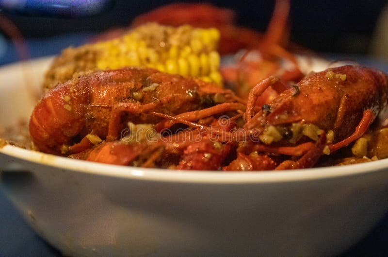 Creole Crawfish Boil with corn, potatoes and sausages. Creole Crawfish Boil with corn, potatoes and sausages