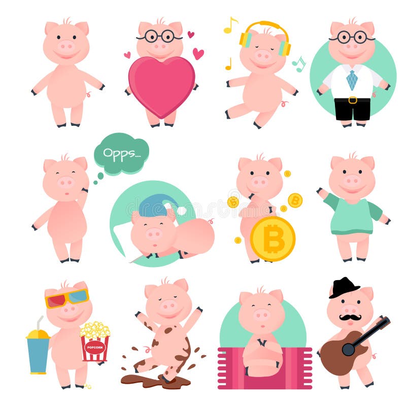 kresk?wki ?mieszna ?winia Set ?winie royalty ilustracja kresk?wki ?mieszna ?winia Set ?winie royalty ilustracja
