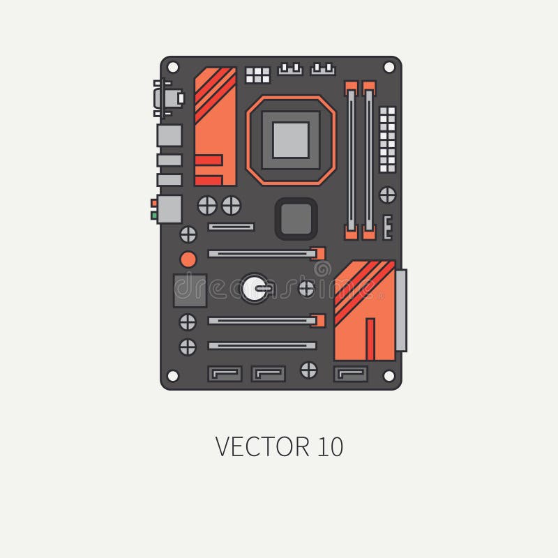 Line flat color vector computer part icon motherboard. Cartoon. Digital gaming and business office pc desktop device. Innovation gadget. Graphic chip. Illustration and element for design, wallpaper. Line flat color vector computer part icon motherboard. Cartoon. Digital gaming and business office pc desktop device. Innovation gadget. Graphic chip. Illustration and element for design, wallpaper.