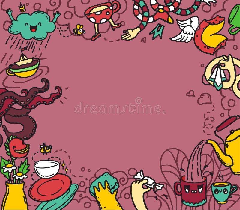 Kreskówek doodles dishwashing śliczna ręka rysujący projekt royalty ilustracja Kreskówek doodles dishwashing śliczna ręka rysujący projekt royalty ilustracja