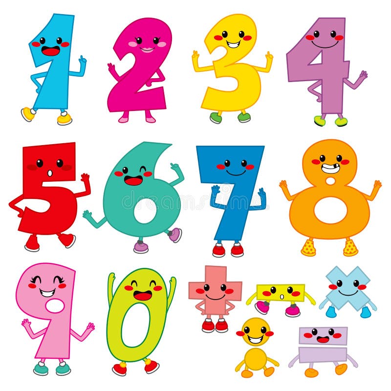 Set of funny cartoon numbers and mathematical operation signs. Set of funny cartoon numbers and mathematical operation signs