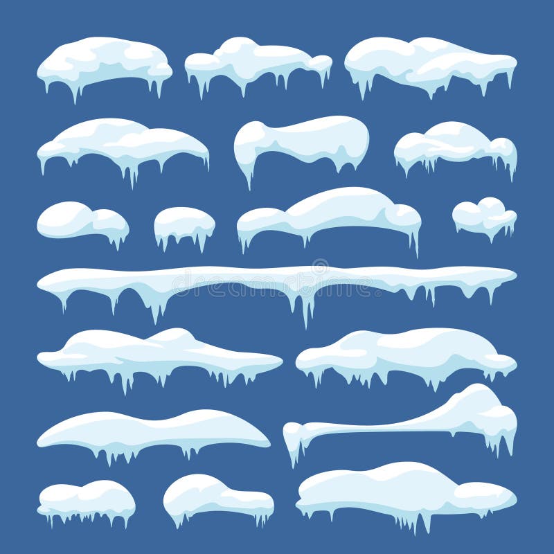 Kreskówek śnieżne nakrętki, snowdrifts i sople, Śnieżni boże narodzenie dekoraci wektoru elementy royalty ilustracja Kreskówek śnieżne nakrętki, snowdrifts i sople, Śnieżni boże narodzenie dekoraci wektoru elementy royalty ilustracja