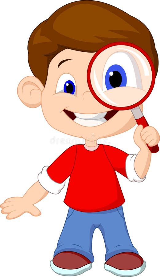 Kreskówka chłopiec i magnifier ilustracji Kreskówka chłopiec i magnifier ilustracji