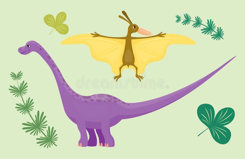 Kreskówka dinosaura pterodaktyla diplodokusa wektorowego ilustracyjnego potwora Dino charakteru zwierzęcy prehistoryczny gad ilustracja wektor Kreskówka dinosaura pterodaktyla diplodokusa wektorowego ilustracyjnego potwora Dino charakteru zwierzęcy prehistoryczny gad ilustracja wektor